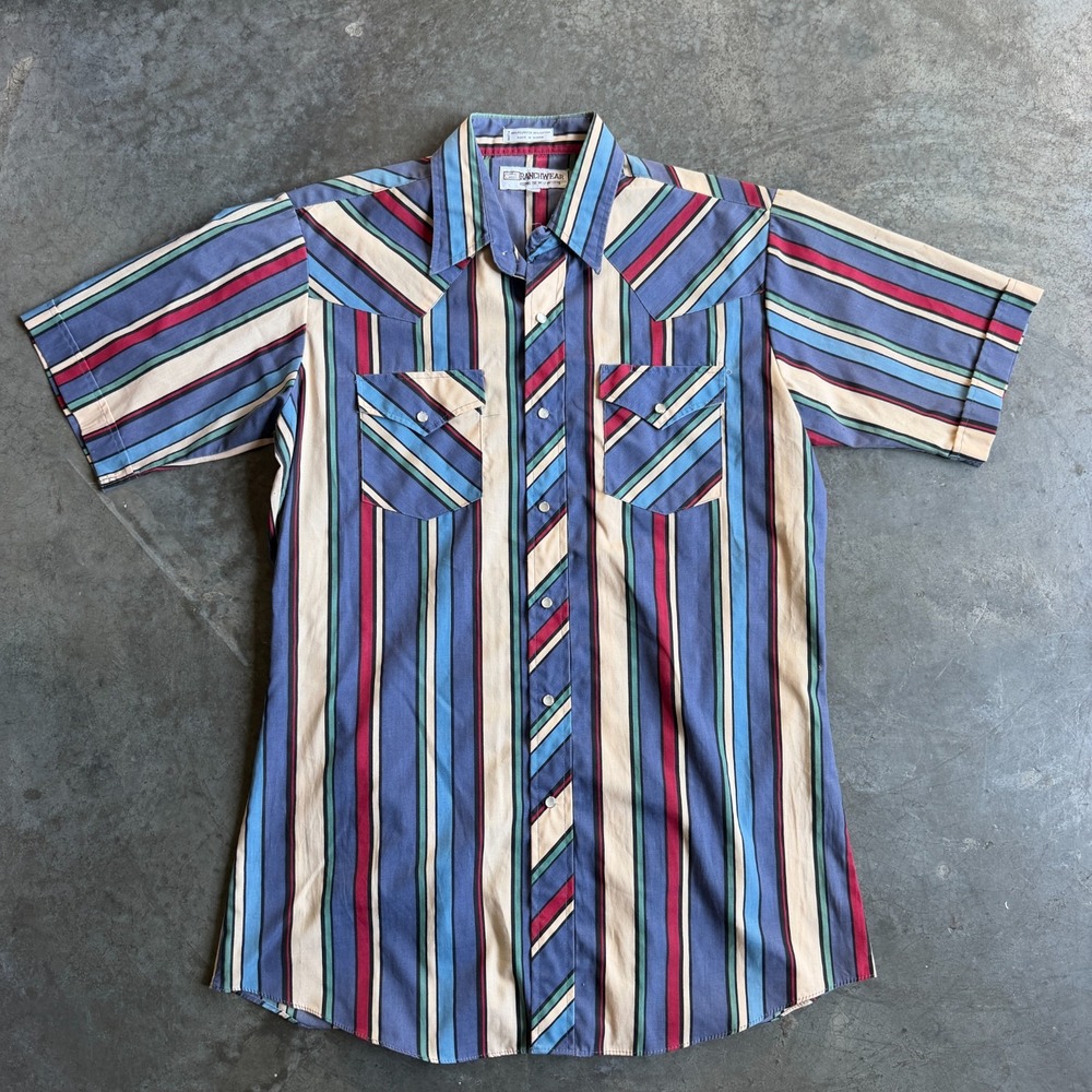 VTG Ranch Wear Western Pearl Snap Brushpopper Short Sleeve Shirt Mens L 22x32